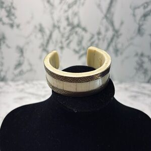 Ivory and Silver Patterned Cuff Bracelet